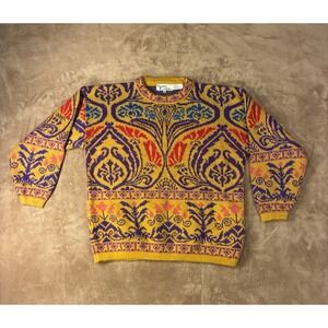 VTG Western Connection Sweater Mens M Baroque Paisley Damask 90s Yellow Purple